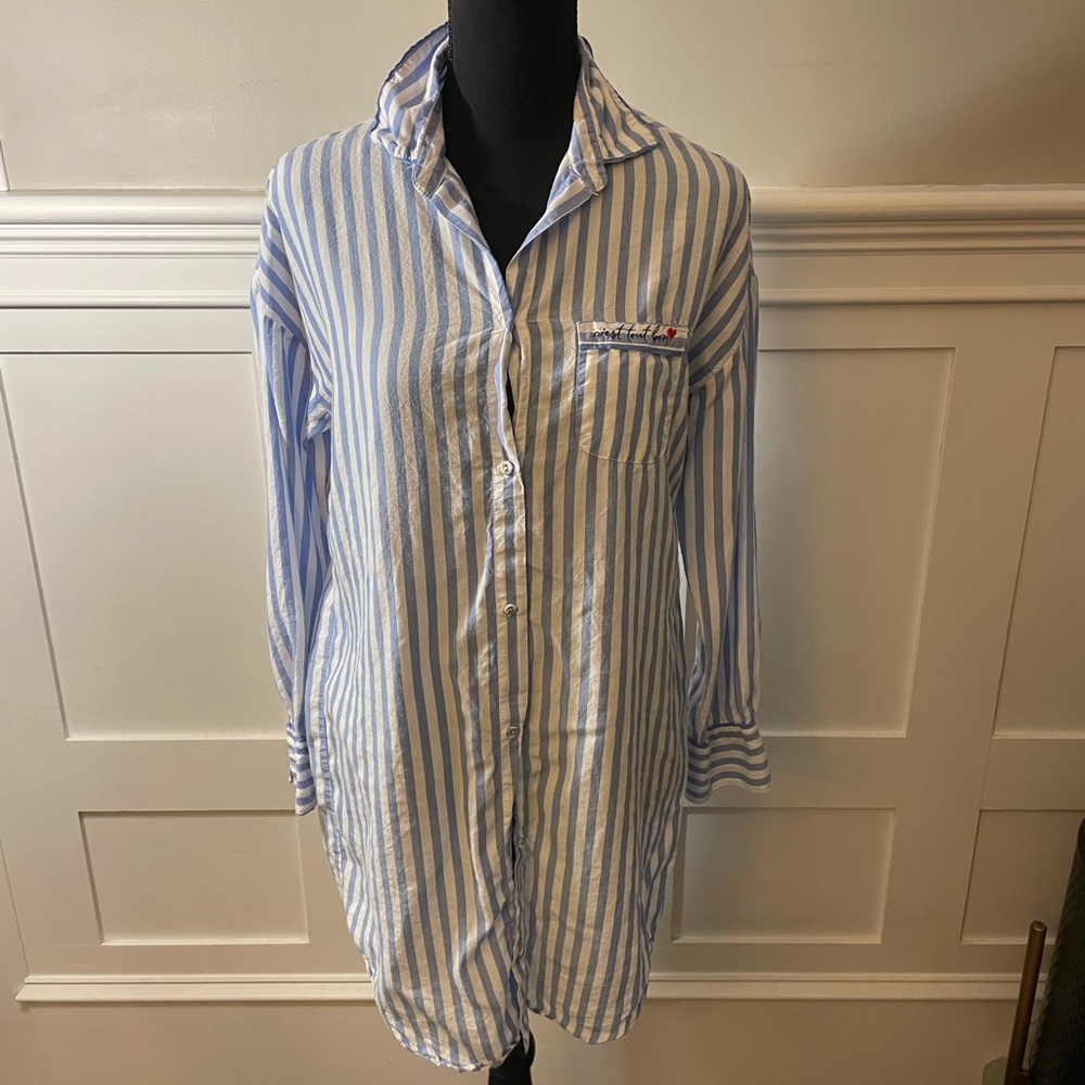 Stars Above blue and white striped night dress